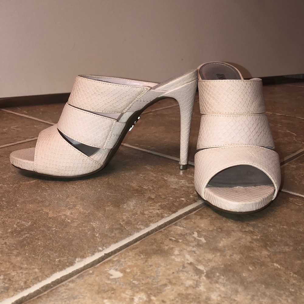 Cream Leather Backless High Heels